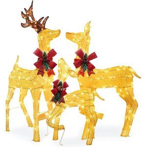 Set of 3 Lighted Christmas Deer Decor with 275 LED, Large Light Up Gold Reindeer